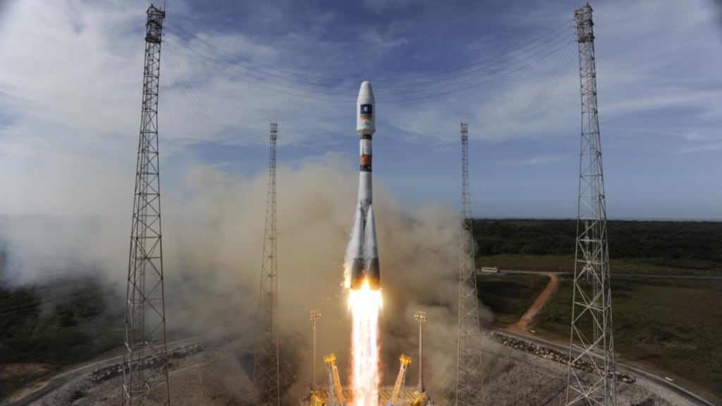 A pair of Galileo satellites are launched into orbit on a Soyuz rocket. The Galileo system, an alternative to the US-controlled GPS, is equally at risk, says Bradford Parkinson. Photograph: S. Corvaja/ESA via Getty Images