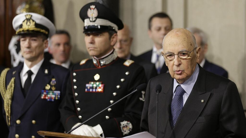 Italian president Giorgio Napolitano addresses the media, at Rome's Quirinale presidential palace earlier this month.