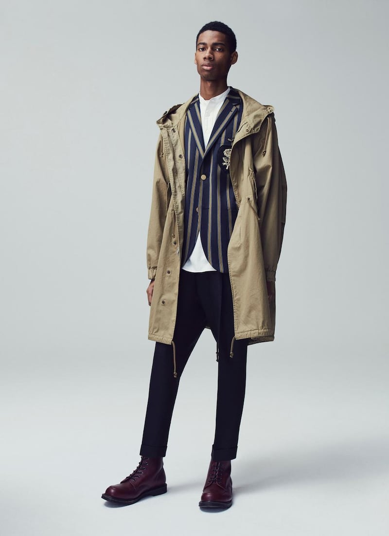 Shell parka €655, regatta blazer €765, rose T-shirt €85, pleated trouser €275, all from Kent & Curwen