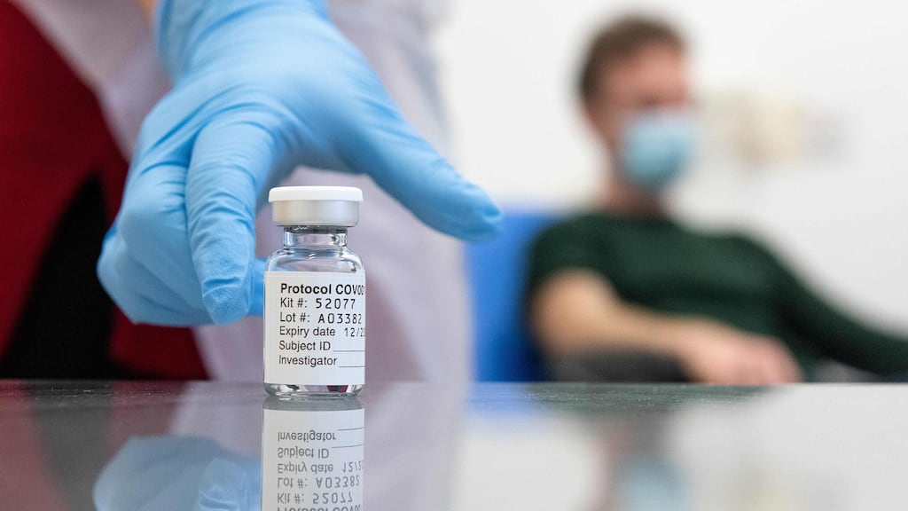 Covid-19: a vial of the Oxford vaccine. Photograph: John Cairns/Oxford/AFP via Getty