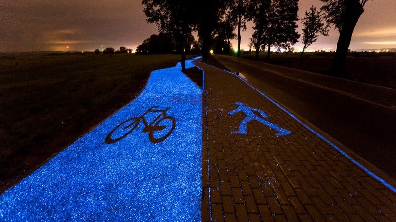 Illuminated cycle paths in Poland. Photograph: Strabag