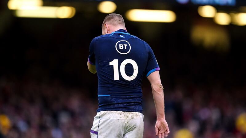Scotland’s Finn Russell heads to the sin bin after being shown a yellow card during the s Six Nations match against Wales at the Principality Stadium. Photograph: David Davies/PA Wire
