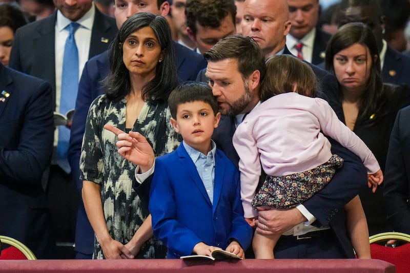 JD Vance with his wife Usha and their children at the Vatican service on Good Friday. Photograph: Alessandra Tarantino/AP