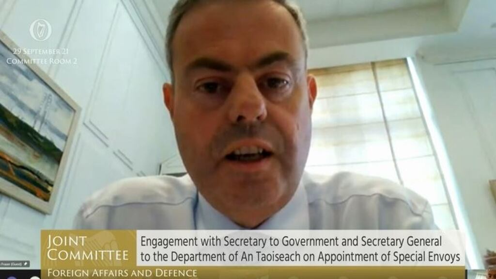 Martin Fraser appeared  before the committee but former minister Katherine Zappone has declined an invitation to attend. Screengrab: Oireachtas TV