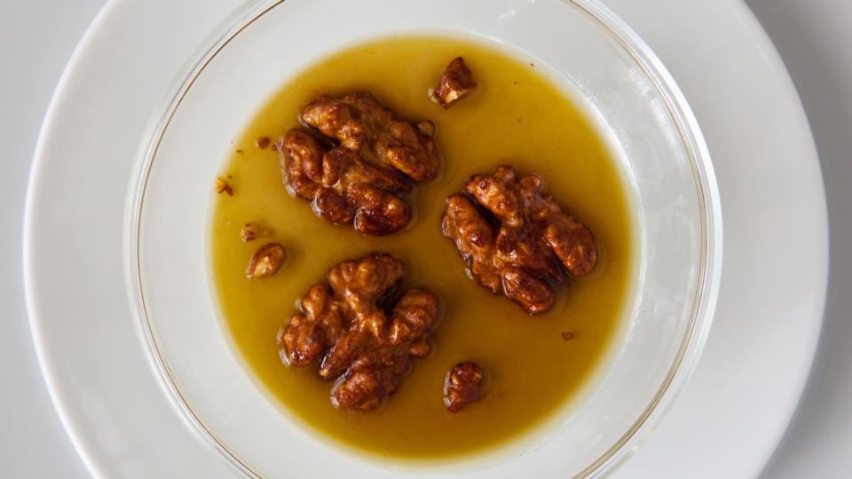 A second dessert of Riot Rye sourdough ice-cream with malted chocolate ganache and malt bread tuile