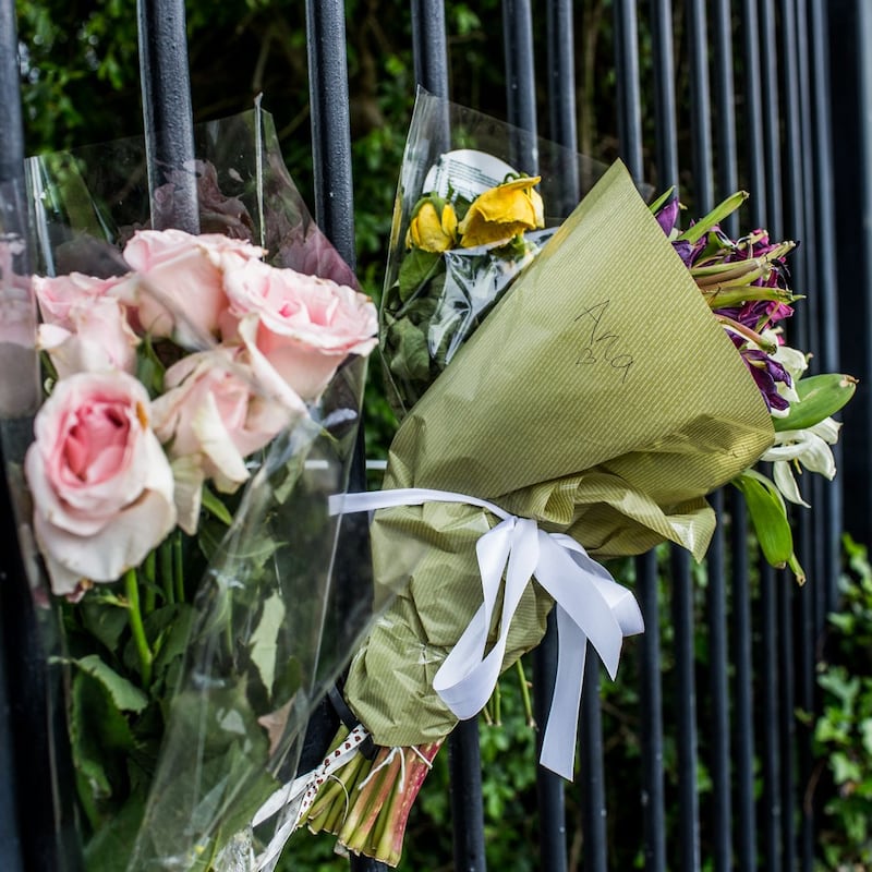 Flowers left at Glenwood House, where Ana Kriégel was murdered. Photograph: Dara Mac Dónaill
