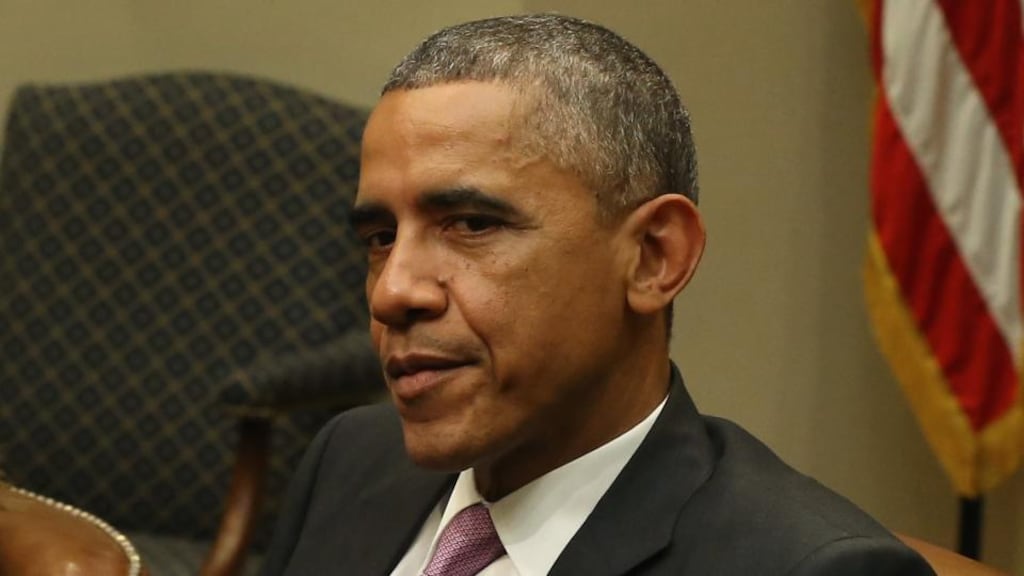 US president Barack Obama photographed meeting with his national security and public health teams in the Roosevelt Room at the White House yesterday. He could be on track to see his party record the biggest losses in the House of any presidential term since Harry Truman. Photograph: Mark Wilson/Getty Images
