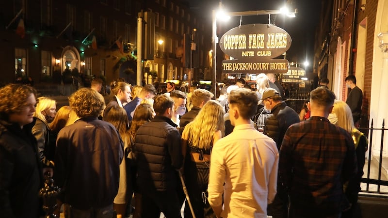 Crowds gathered outside Copper Face Jacks nightclub in Dublin for its reopening last autumn. Photograph: Garrett White/PA