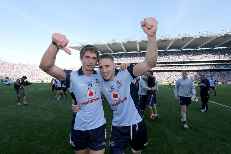 Eoghan O'Gara and Michael Fitzsimons celebrate after the 2013 All-Ireland final. Photograph: Morgan Treacy/Inpho