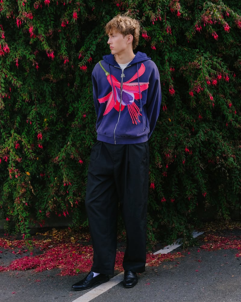 Fuschia print sweater from Pellador's AW25 collection