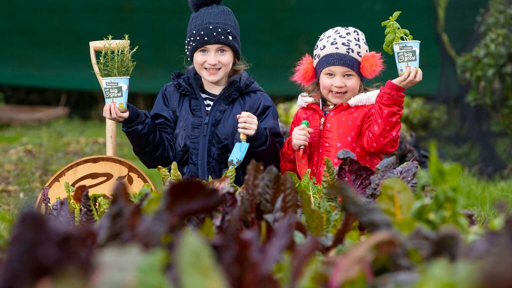 Sisters Pippa and Millie Foley at the launch of The Big Grow 2021. Photograph: Patrick Browne