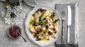 Crab claws with orange, pomegranate and rosemary butter