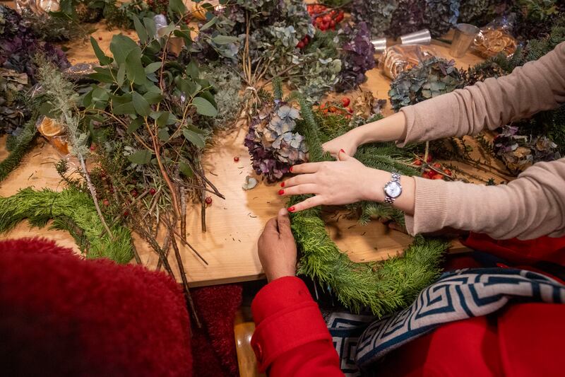 Wreath-making workshop run by Róisín Godfrey and Spirasi, taking place in Dublin. Photograph: Tom Honan