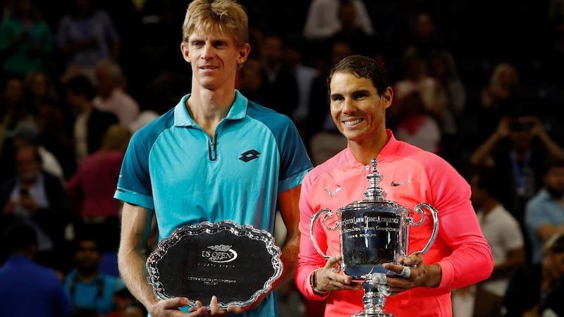 Runner-up Kevin Anderson and Rafael Nadal. Photograph: Andrew Kelly/Reuters