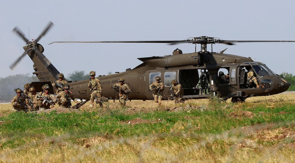 Members of the US 101st American Airborne Division in action during a NATO exercise in Romania last month. Photograph: Robert Ghement / EPA