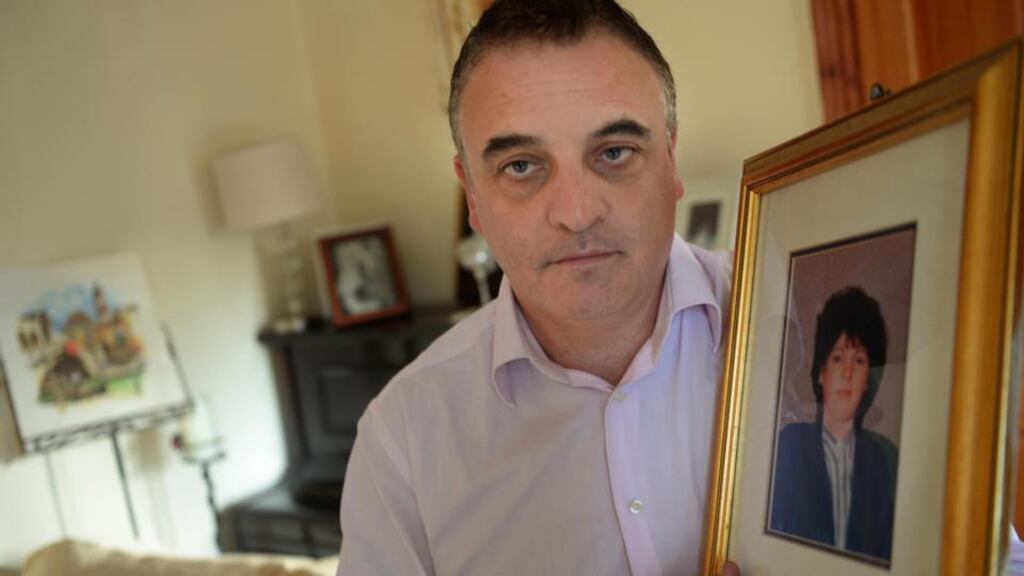 Greg Pepper holds a photograph of his sister Antoinette, who died from septicaemia in St Vincent’s hospital in Dublin in 1988 after giving birth in the National Maternity Hospital. Photograph: Dara Mac Dónaill