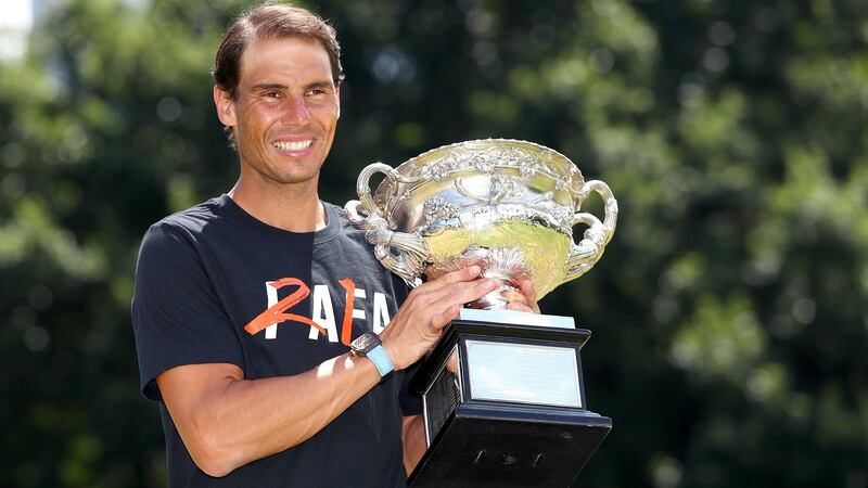 Rafael Nadal  with the Norman Brookes Challenge Cup on Monday. Photograph: Kelly Defina/Getty Images