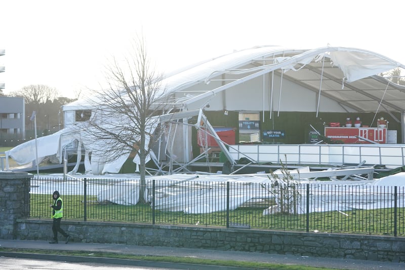 An ice skating rink at Blanchardstown, Dublin, was severely damaged during the storm. Photograph: Brian Lawless/PA