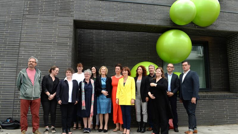 Minister for Culture Josepha Madigan  with representatives from the 10 Theatre companies who have announced their commitment to gender equality in their cultural sector by publishing their own Gender Equality policy statements. Photograph: Dara Mac Donaill / The Irish Times