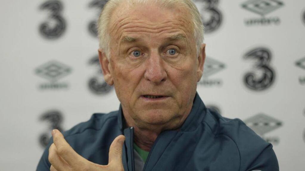 Republic of Ireland manager Giovanni Trapattoni speaking at the press conference in New Jersey.