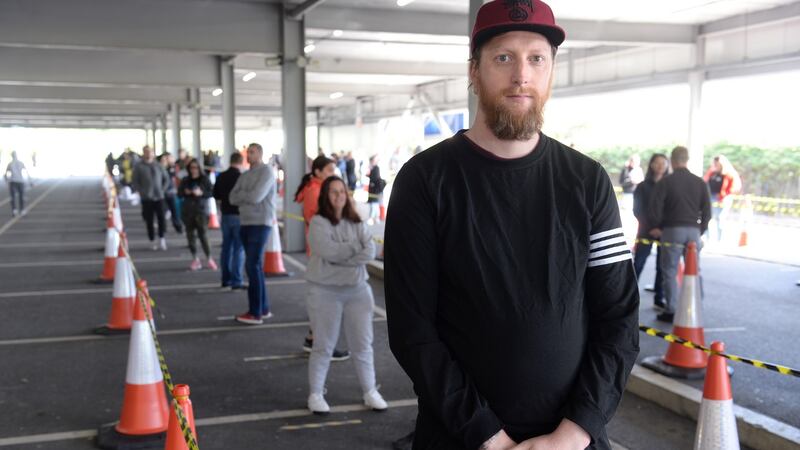 Richard Stevenson, from Shankill: ‘I’m here with my wife but she had to go to the shop to buy breakfast rolls.’  Photograph: Dara Mac Donaill