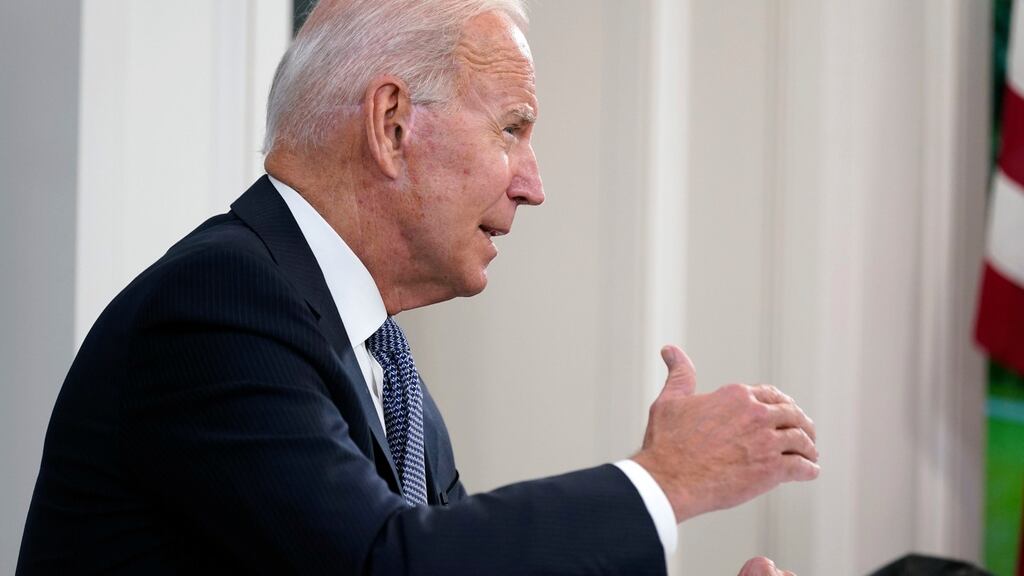 President Joe Biden speaks during a meeting with business leaders about the debt limit in the South Court Auditorium on the White House campus, Wednesday, Oct. 6, 2021, in Washington. Photograph: Evan Vucci/AP Photo