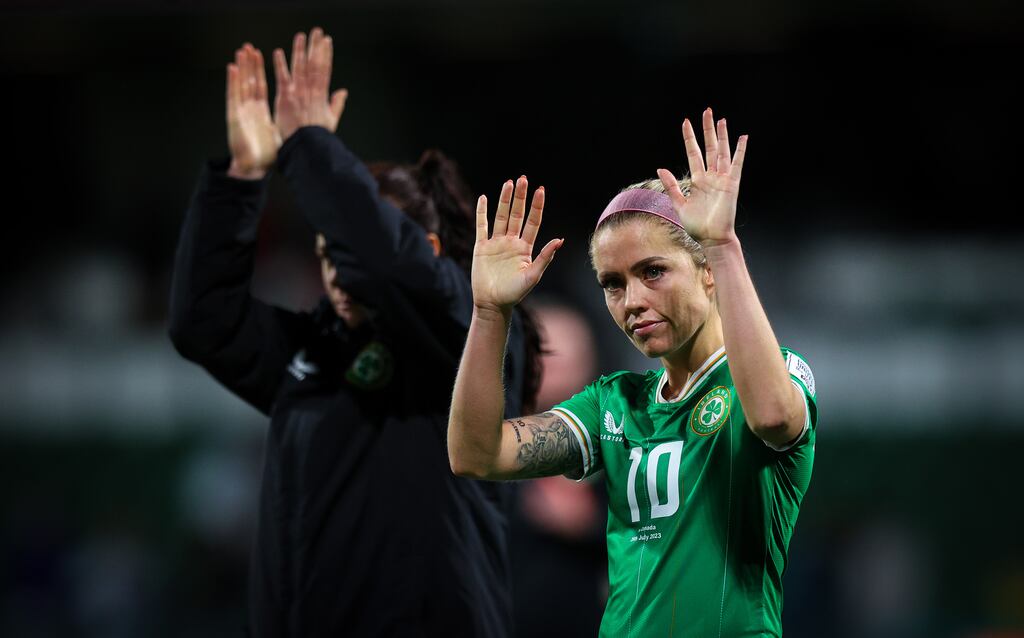 Ireland’s Denise O’Sullivan waves to the crowd after the defeat to Canada. Photograph: Ryan Byrne/Inpho