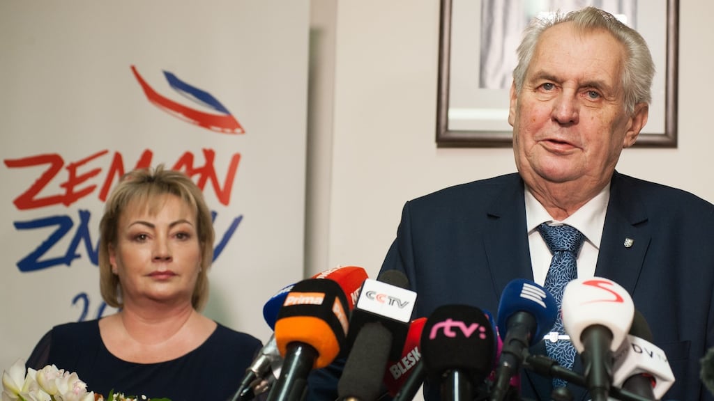 Czech president Milos Zeman  at his election headquarters after the first round of the presidential election last Friday, in Prague. Photograph: Matej Stransky/AFP/Getty Images