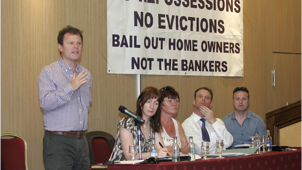 A protest meeting over repossessions in 2011. According to Standard & Poor’s, the legal process for repossession can typically take as long as 42 months in Ireland. File photograph: The Irish Times