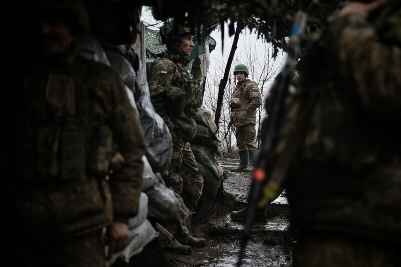 Ukrainian troops in a trench in the Donetsk region on January 19th. Photograph: Tyler Hicks/New York Times