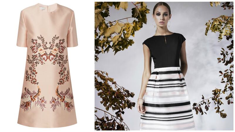 We love this Stella McCartney flower embroidered dress for €1,395 from Brown Thomas; and this dress with its black stretch bodice and striped organze skirt (which also comes in navy and black) for€294 from FeeG