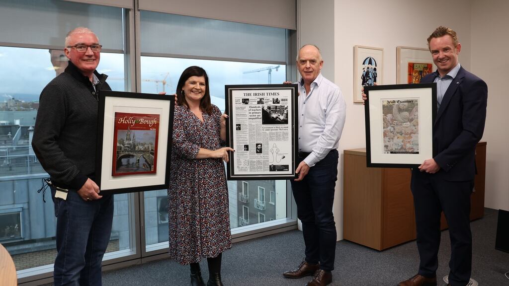 From left, circulation and audience director Fran Walsh, Media Solutions director Eimear Moran, outgoing managing director Liam Kavanagh and Irish Times Group chief financial officer Michael Sheehan at a presentation for Mr Kavanagh. Photograph: Nick Bradshaw