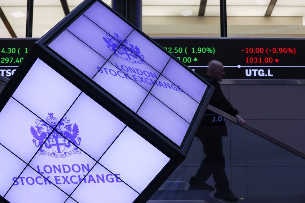The UK’s main index ended lower on Monday, weakened by a sell-off in aerospace, defence and personal-goods shares, but real estate shares surged. Photograph: Hollie Adams/Bloomberg