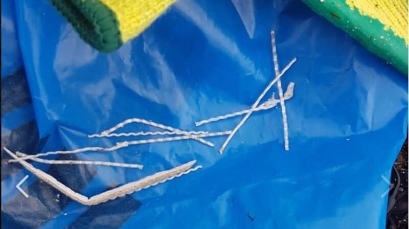 The plastic shards discovered during a beach clean up in Sandycove during the week. Photograph: Margaret De Brun Facebook page