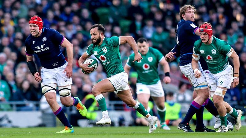 Jamison Gibson-Park was at his sniping best against Scotland. Photograph: Ben Brady/Inpho