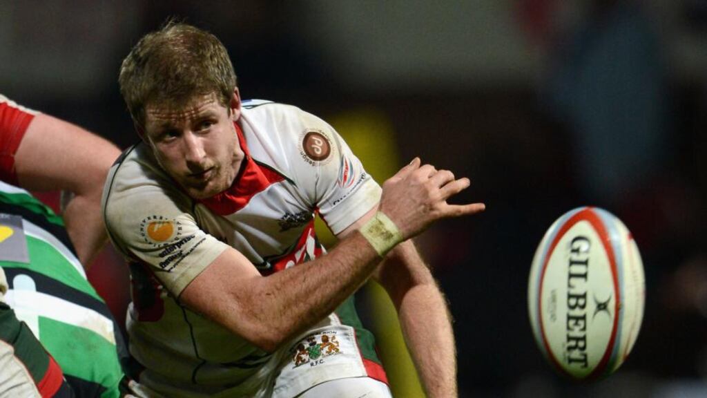 Ruairi Cushion in action for Plymouth against Leeds Carnegie. “I’d love to forge a career in coaching”, says the scrumhalf. Photograph: Gareth Copley/Getty Images.
