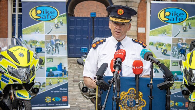 Garda Commissioner Drew Harris at  the relaunch of the   BikeSafe programme, a road safety initiative aimed specifically at motorcyclists.
