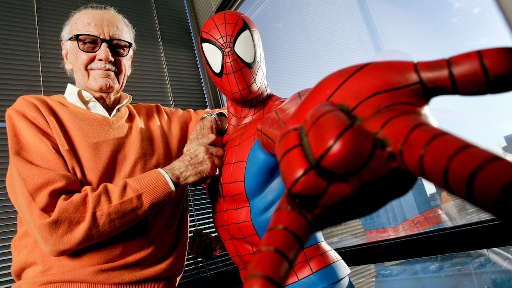 The late Marvel head honcho Stan Lee with a Spider-Man model in his Beverly Hills office in December 2008. Photograph: Jonathan Alcorn/Bloomberg