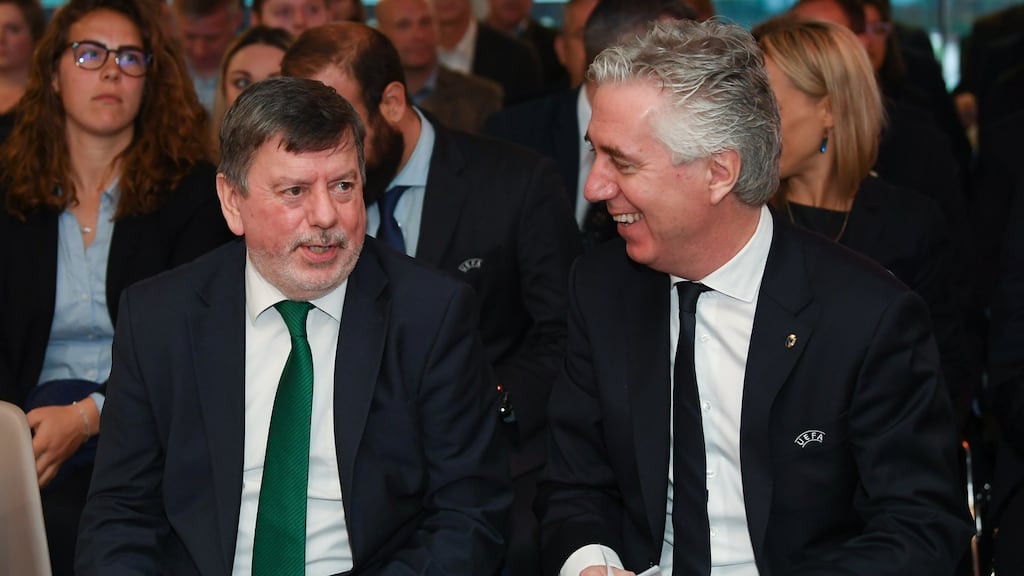John Delaney, right, and FAI president Donal Conway. Photograph: Stephen McCarthy/Sportsfile