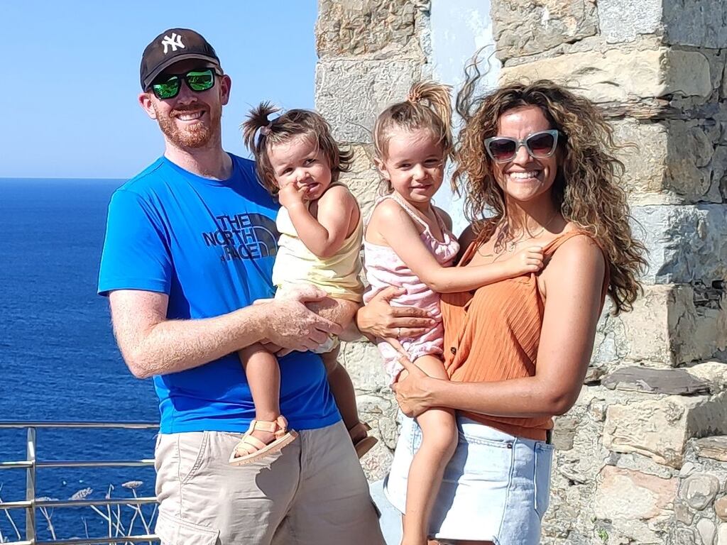 Quality of life: Emmet Bradley with his wife, Xaris Bradley Escudero, and their daughters, Saoirse and Maebh, in Gaztelugatxe, near Bilbao