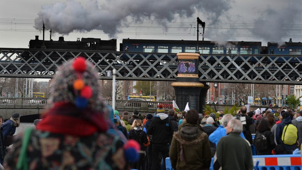 Protesters at a climate change protest: “Progress in tackling transport emissions has been limited.” File photograph: Cyril Byrne