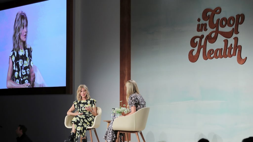 Meg Ryan and Gwyneth Paltrow speak in Culver City, California. Photograph: Neilson Barnard/Getty Images