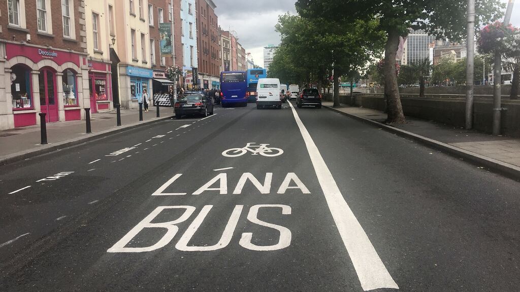 Under the plans, 230km of expanded bus lanes and 200km of cycle lanes are to be constructed within a decade. Photograph: Alan Betson