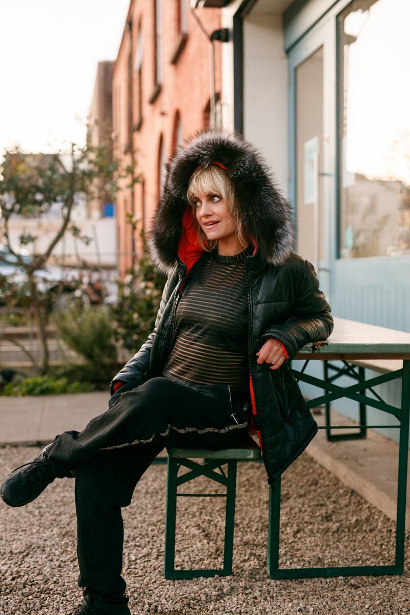 Oakwood leather bomber jacket M/L €570; Erie black and silver lounge pants S/M/L €90 both from Madison, Glasthule, Co Dublin. Photograph: Bríd O Donovan