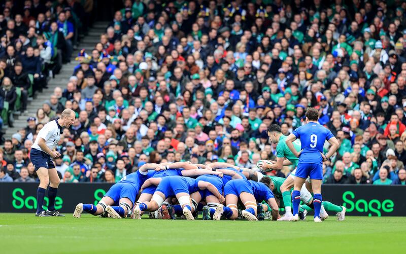 Ireland faced a bigger French pack in Dublin but played to their strengths by keeping the ball in play for 46 minutes. Photograph: Dan Sheridan/Inpho
