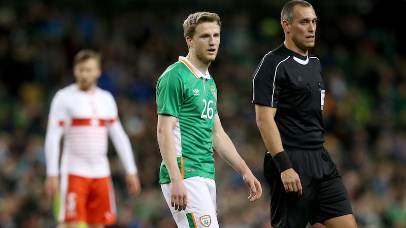 Eunan O’Kane in action for the Republic of Ireland in 2016. Photograph: Ryan Byrne/Inpho