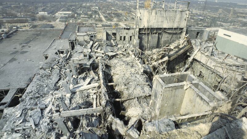 Reactor No 4 from the roof of No 3. Photograph: Igor Kostin/Sygma via Getty