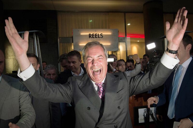 UKIP Leader Nigel Farage at the Leave.EU party in London where he claimed victory for the Leave campaign in the EU referendum. Photograph: Stefan Rousseau/PA Wire