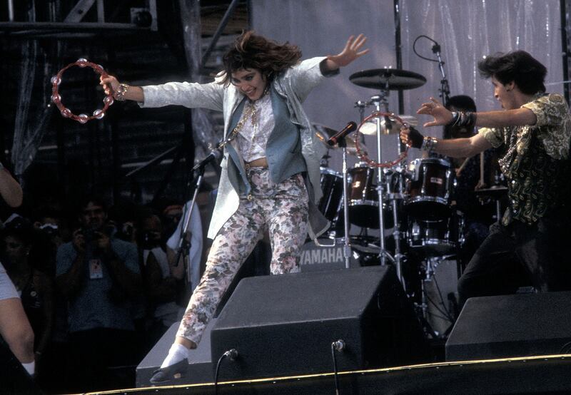 Madonna performs at the Live Aid Concert  at the John F. Kennedy Stadium in Philadelphia, Pennsylvania  on July 13th, 1985. Photograph:  Ron Galella/Wire Image