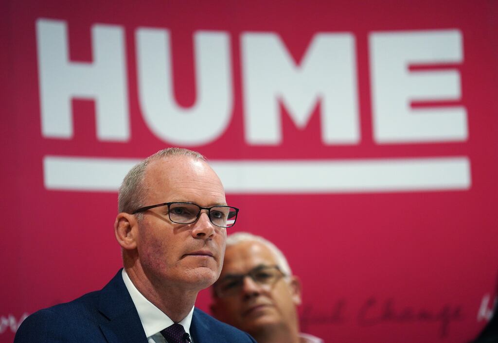 Minister for Foreign Affairs Simon Coveney speaks at the John & Pat Hume Foundation event at the Houben Centre in Belfast on Wednesday. Photograph: Brian Lawless/PA Wire